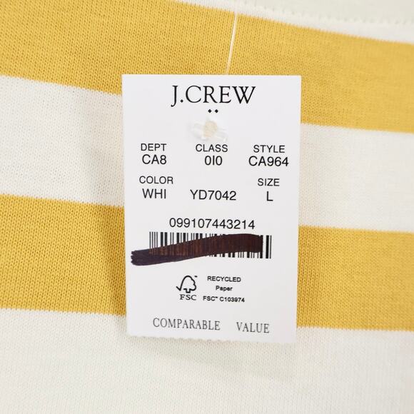 NWT J.Crew Factory Striped Button-Shoulder Boatneck Tee Yellow Ivory Size Large - Picture 10 of 11